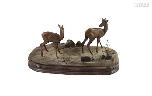 Tim Nicklin. A bronze group of Dik Dik length 33cm height 15...