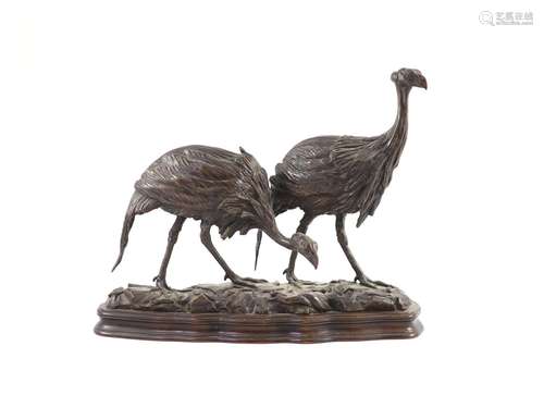 Tim Nicklin. A bronze group of Guinea Fowl length 33cm heigh...