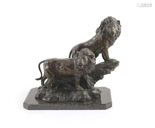 Barry Jackson (SA, 1948-), a bronze group of two lions, H 36...