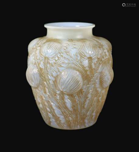 A Lalique Domrémy opalescent and amber stained glass vase, m...