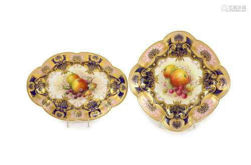 Two Royal Worcester fruit painted dessert dishes, signed E. ...