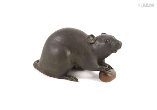 A Japanese two colour bronze figure of a rat, Meiji period, ...