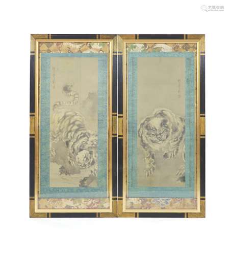 Kishi Ganku (1749-1838), a pair of Sumi paintings on silk of...