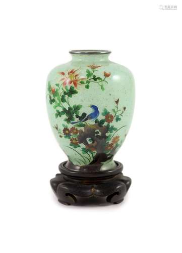 A Japanese plique-à-jour enamel vase, early 20th century, 12...