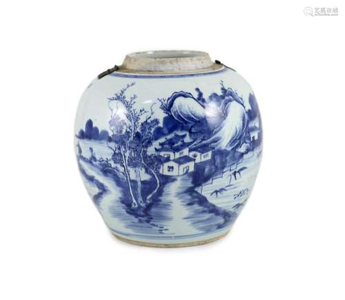 A Chinese blue and white jar and cover, Kangxi period (1662-...