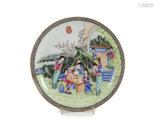 A Chinese famille rose ‘ladies’ dish, Qianlong mark but Repu...