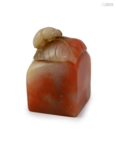 A Chinese ‘chicken’s blood’ soapstone seal, 5.5 cm high