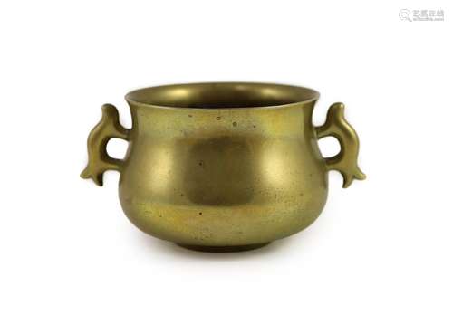 A Chinese bronze baluster shaped censer, gui, Xuande mark bu...