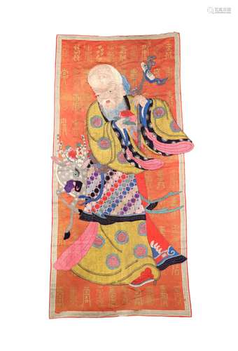 A Chinese embroidered silk ‘Shou Lao’ panel, late 19th centu...