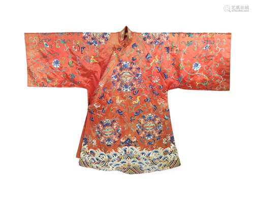 A Chinese apricot silk robe, mid 19th century, 125 cm long, ...