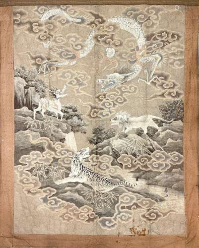 Belle et importante tapisserie en fils de soie et …
