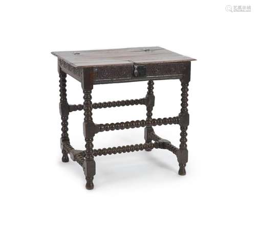 A Charles I joined oak box top table W 75cm. D 55cm. H 72cm.