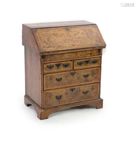 A Queen Anne crossbanded walnut bureau, W.81cm D.82cm H.98cm