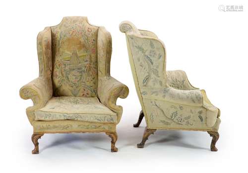 A pair of Georgian style mahogany wing armchairs W.104cm D.9...