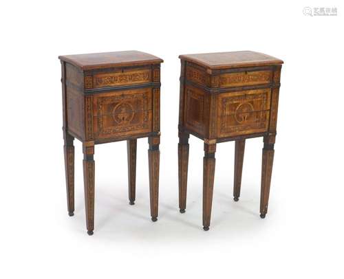 A pair of 18th century Italian Milanese walnut and marquetry...