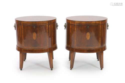 A pair of George III Sheraton style oval inlaid mahogany cel...