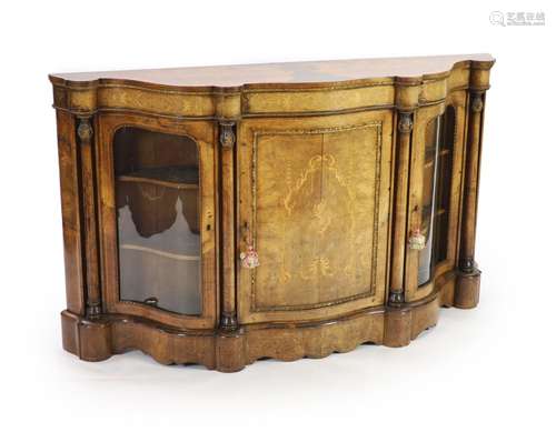 A Victorian marquetry inlaid figured walnut side cabinet W 1...