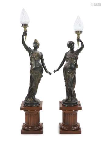 A pair of 19th century style bronze figural torcheres, overa...