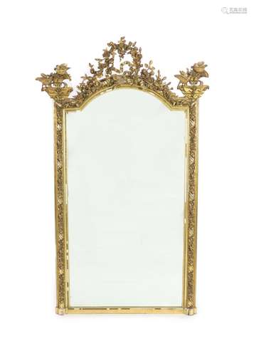 A late 19th century French gilt gesso overmantel W.122cm H.2...