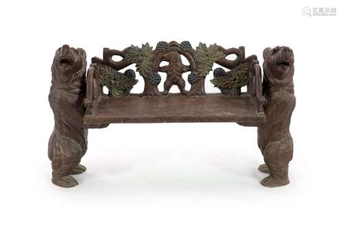 An early 20th century Black Forest carved wood bear hall sea...