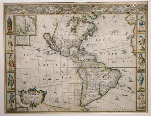 John Speede (1552-1629), Map of America, coloured engraving,...