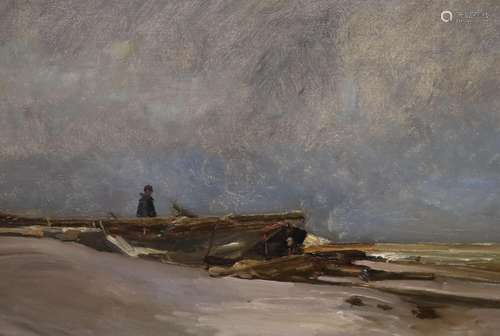 Gabriel Gruchy (1841-1926), Figure overlooking the shore, oi...