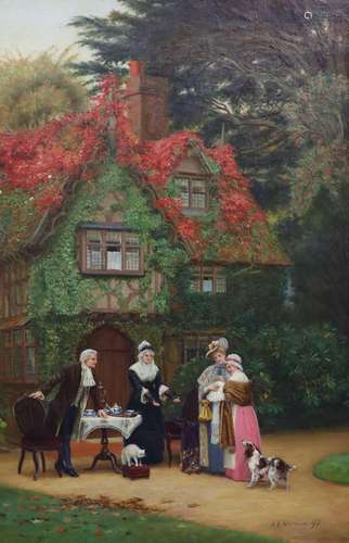 Arthur Langley Vernon (Exh.1880-1917), Georgian tea party be...