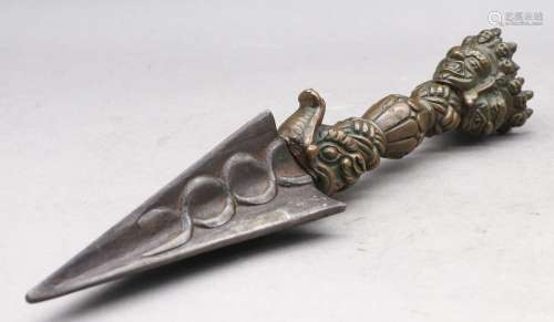 Dague rituelle, Phurbu, en bronze, le manche en al…
