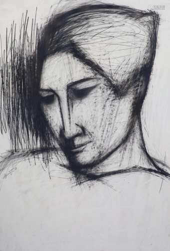 Elena Gaputyte (1927-1991), Self portrait, charcoal on paper...