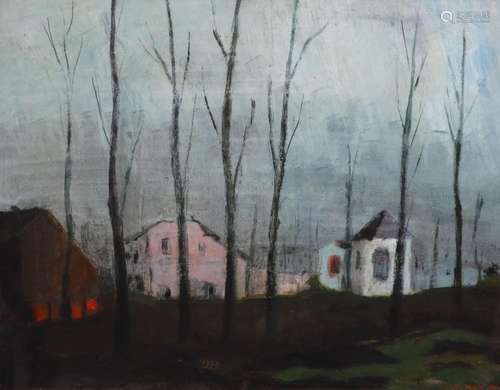 Fred Uhlman (1901-1985), Trees and houses at dusk, oil on bo...