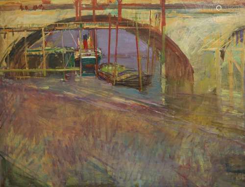 David Graham (b.1926), London Bridge, oil on canvas, 85 x 11...