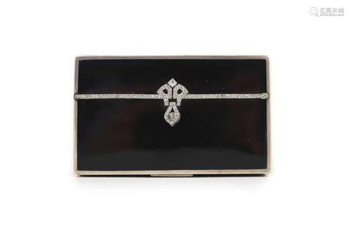 A 1930's silver, black enamel and rose cut diamond set ...