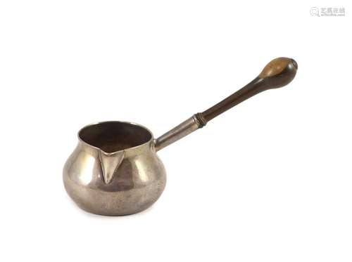 A George I silver brandy saucepan, with lignum vitae handle