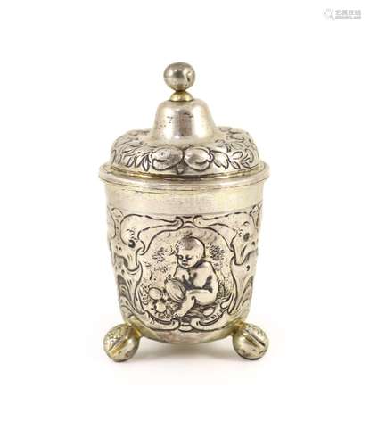 An 18th century possibly German silver cup and cover