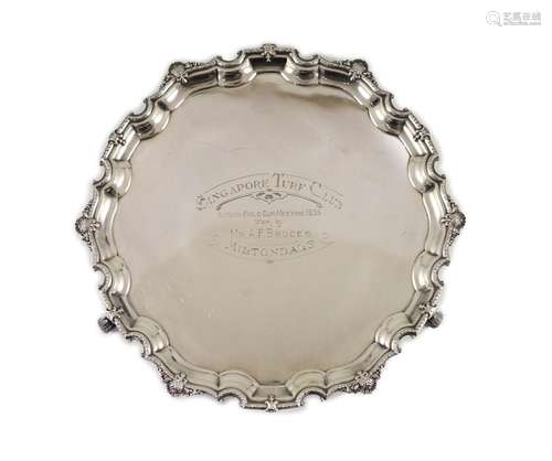 A George V shaped circular salver with '1935 Singapore ...