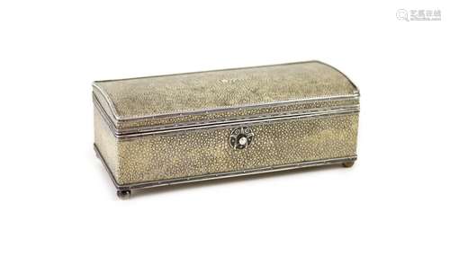 An Arts and Crafts silver mounted shagreen rectangular cigar...