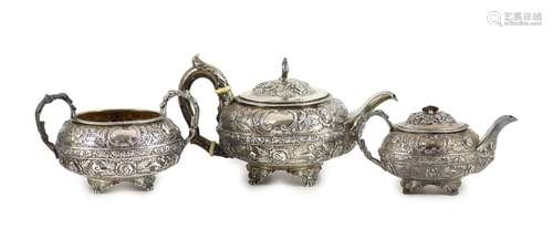 A late George III provincial silver three piece tea set by J...