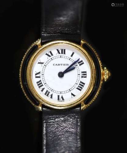 A lady's Cartier Vendome 18ct gold, black enamel and di...