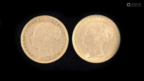 Two Victoria gold sovereigns, 1884S, VF and 1886M, NVF