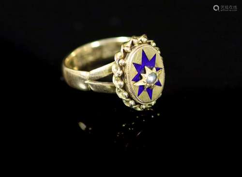 A Victorian 18ct gold, enamel and split pearl set oval ring ...