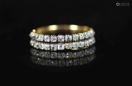 A 19th century gold and twin row old mine cut diamond set ha...