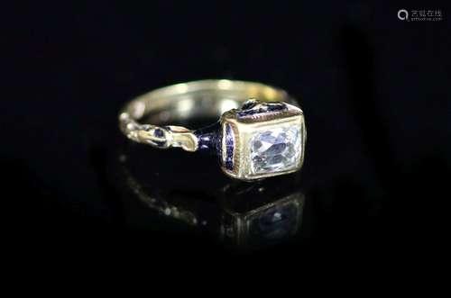 An 18th century gold, rectangular cushion cut diamond and th...