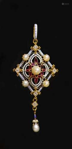 A good Victorian gold, three colour enamel, diamond, ruby an...