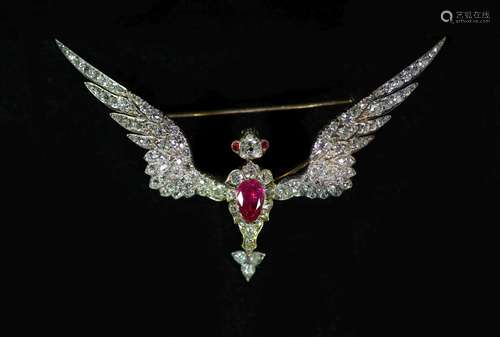 A late Victorian gold, foil backed pear cut ruby and old min...