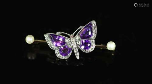 An early 20th century gold, shaped amethyst, rose cut diamon...