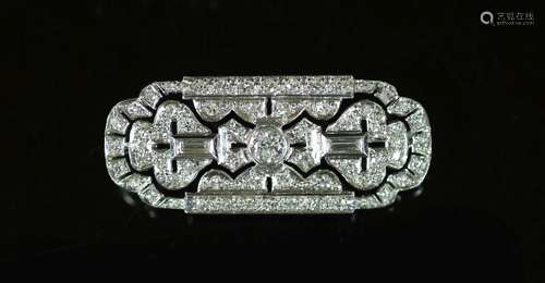 An Art Deco style pierced platinum, round and baguette cut d...