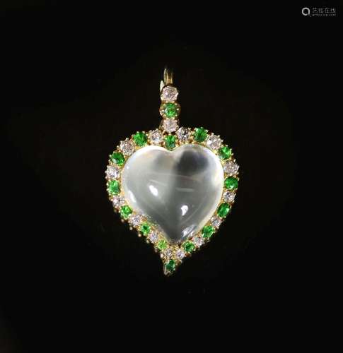 An early 20th century gold, moonstone, diamond and green gar...