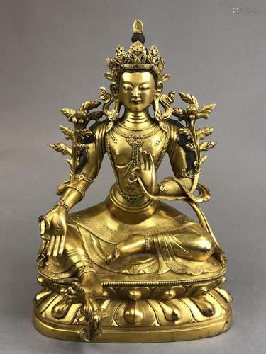 Grande statuette de Tara en bronze doré et ciselé.…