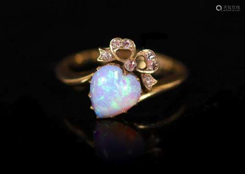 A late Victorian gold, heart shaped opal and diamond set cro...