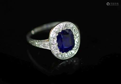 A 1930's platinum and gold, sapphire and diamond set ov...